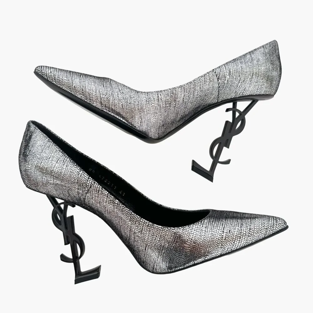 Saint Laurent Opyum 110 YSL Pumps EU 41 US 11 Metallic Silver Pointed High Heels - Picture 9 of 13